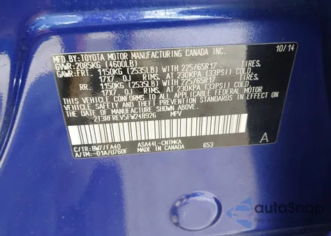 2015 Toyota Rav4 Xle from USA, damaged, VIN 2T3RFREV5FW248926